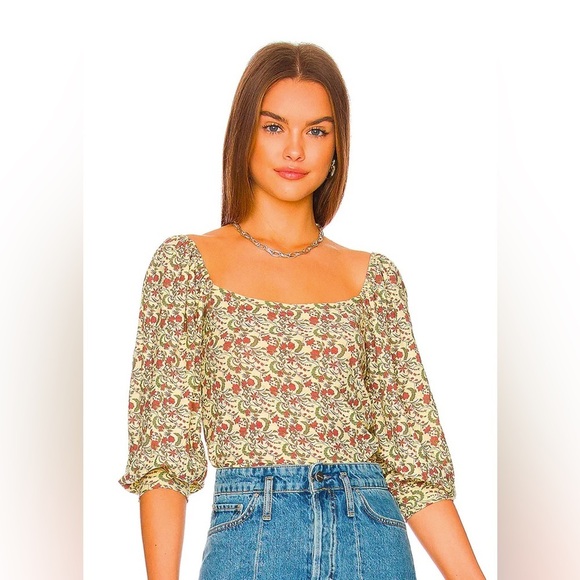 NATION LTD dallyce romance tee in vintage fleur Medium yellow floral cottagecore - Picture 2 of 14